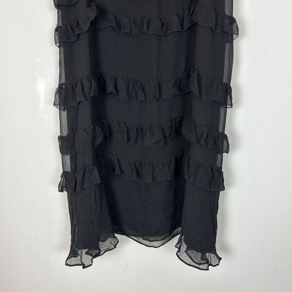 Y2K 90s Black Silk Tiered Ruffle Maxi Skirt Boho Whimsigoth Fairy Size 16 Women' - Picture 3 of 5